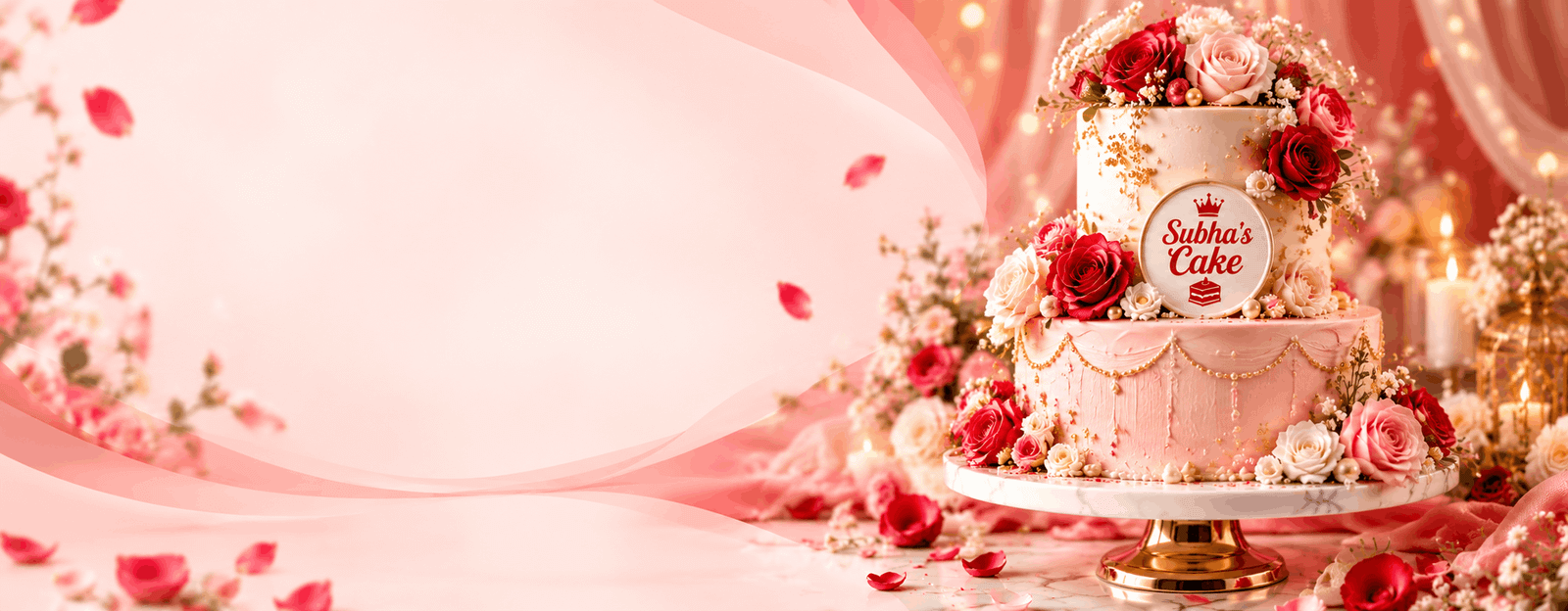 Elegant multi-tier white wedding cake decorated with fresh flowers